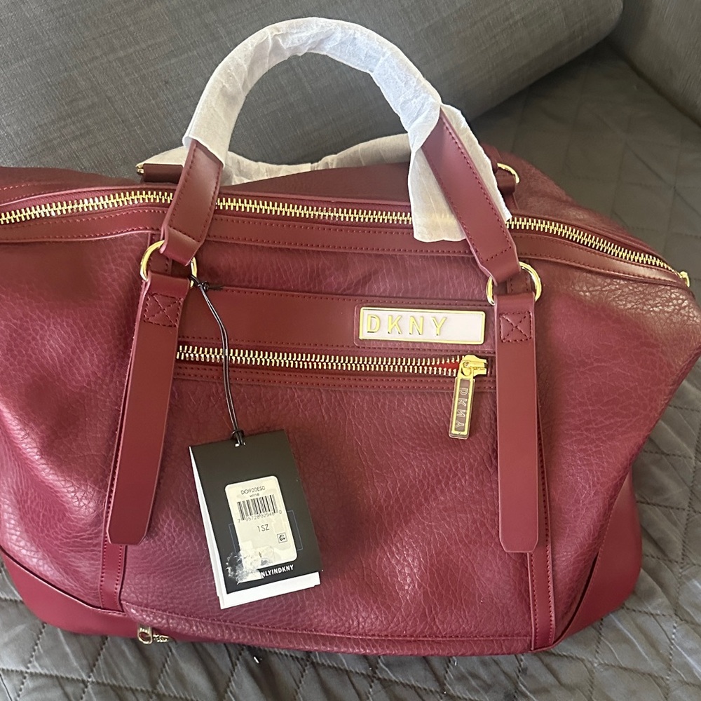 DKNY Red Leather Travel Bag